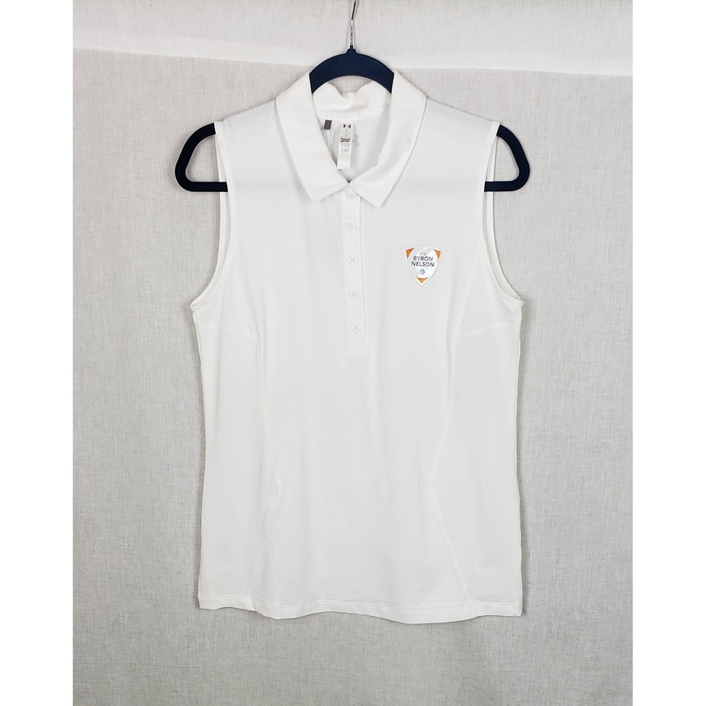 Under Armour Womens White Sleeveless Golf Polo AT&T Byron Nelson HeatGear L